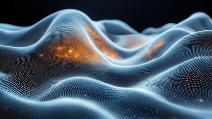 Obraz premium Abstract waveforms illuminated with warm light create a stunning visual of digital texture and movement in a dark setting