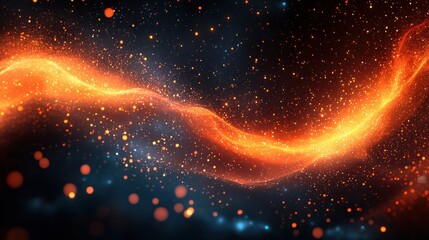 Fototapeta premium A vibrant display of orange and blue particles swirling in the night sky, creating a magical cosmic atmosphere in the universe