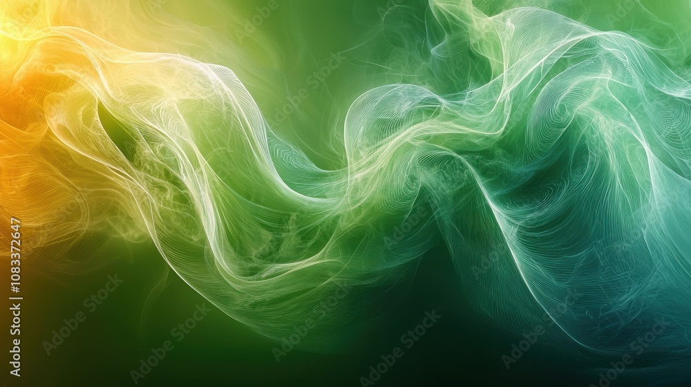 Poster colorful swirling smoke patterns in green and yellow hues create a mesmerizing abstract visual effec