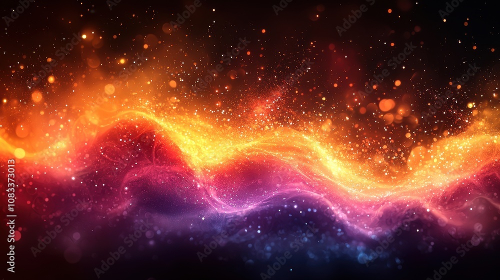 Poster colorful cosmic waves of light and energy create a mesmerizing visual experience in a dark space