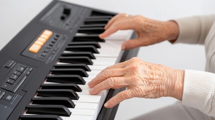 Fototapeta premium Hands of an elderly woman playing the keyboard