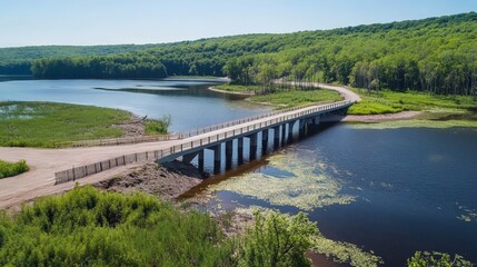 Fototapeta premium Scenic Bridge Over Clean River Surrounded by Nature