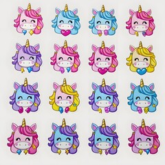 Obraz premium Adorable Collection of Colorful Unicorn Stickers: A Delightful Array of Pastel Unicorns with Sparkling Accents, Perfect for Kids' Crafts, Planners, and More
