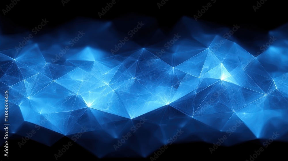 Poster abstract blue light waves ripple across a black background, creating a mesmerizing effect that resem