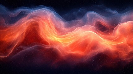 Fototapeta premium Vibrant abstract waves of orange and blue flowing in a cosmic setting during a night sky