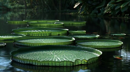 Giant Water Lilies on Dark Water Surface