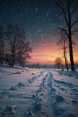 sunset in the winter