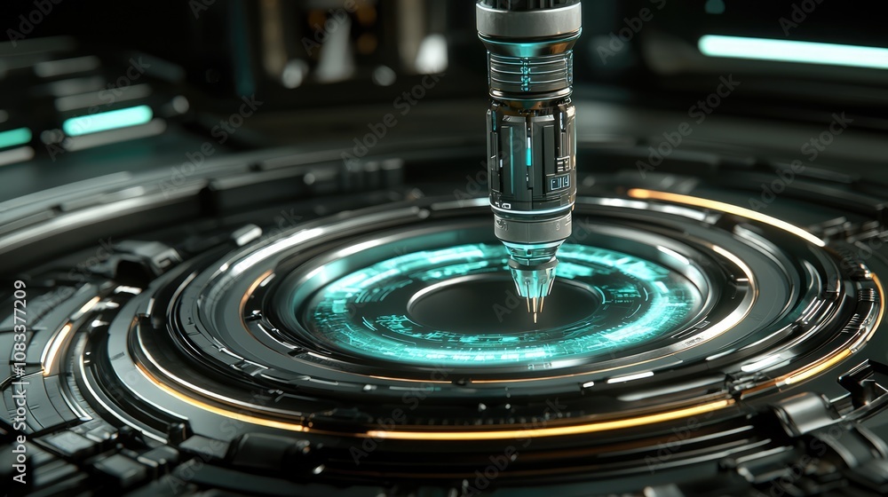 Poster futuristic medical tool high-tech lab 3d visualization sci-fi environment close-up view advanced sur