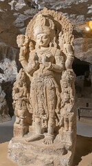 Fototapeta premium A stone sculpture of a deity with intricate carvings, showcasing cultural artistry.