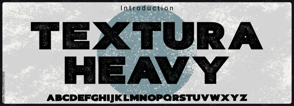 Poster heavy sanserif typeface with texture. alphabet vector font rough texture in center