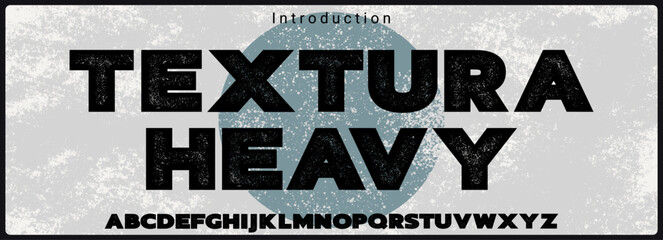 Heavy sanserif typeface with texture. Alphabet vector font rough texture in center