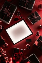 Overhead view of 12 Super Sale displayed on a light box, flanked by gifts.