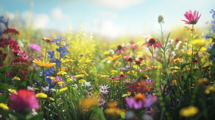 Obraz premium Vibrant Meadow with Colorful Wildflowers