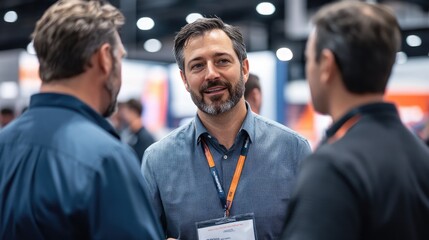Businessman talking with colleagues at a corporate event or conference