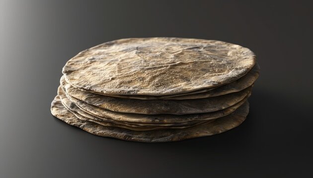 A stack of freshly baked flatbreads on a dark background.