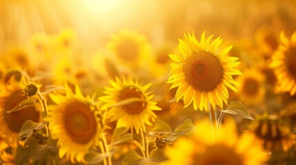 Obraz premium Vibrant Sunflowers in Golden Sunset Light