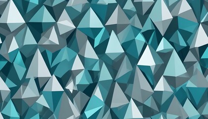 diseño abstracto en tonos fríos como azul, turquesa y gris, donde figuras geométricas simulan cristales o fragmentos de vidrio