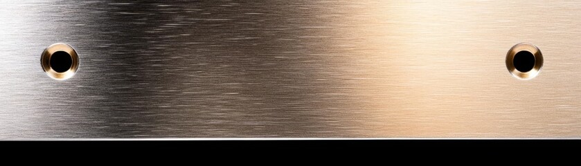 Naklejka premium Close-up of a metallic surface showcasing a modern, brushed texture with two rounded holes, perfect for industrial or design applications.