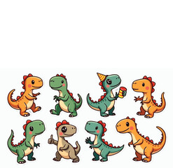 Obraz premium Funny Dinosaur Sticker Bundle - Cute Cartoon Dinos for Kids & Creative Projects