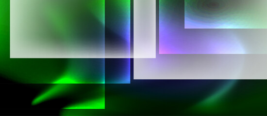 Fototapeta premium Glass squares with neon shiny light abstract background