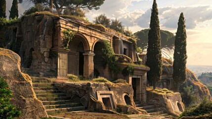 Naklejka premium Ancient Etruscan Tomb in Italian Necropolis