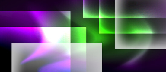 Fototapeta premium Glass squares with neon shiny light abstract background