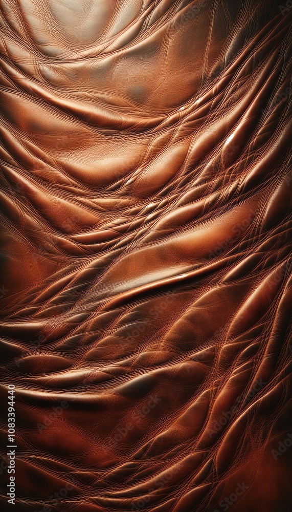 Poster close-up view of textured brown leather with intricate patterns showcasing natural creases and folds