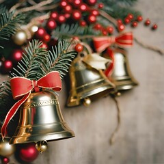 Christmas bells with bows and ribbons