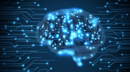 Fototapeta premium artificial intelligence represented as a glowing digital brain, neural networks, futuristic technology, circuits and data flowing in a high-tech environment