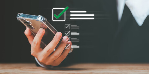 inspector makes mark on the survey topic ,Checklist with checkmarks and checkboxes ,checklist...