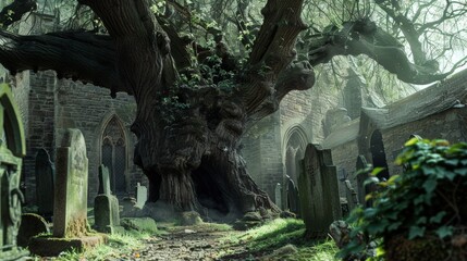 Mystical Ancient Yew Tree in Churchyard Setting