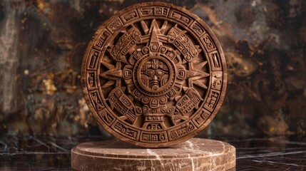 Fototapeta premium Detailed Aztec Stone Calendar Sculpture on Display