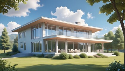 3d view of house model,With Background,Vector Style,3d Illustration