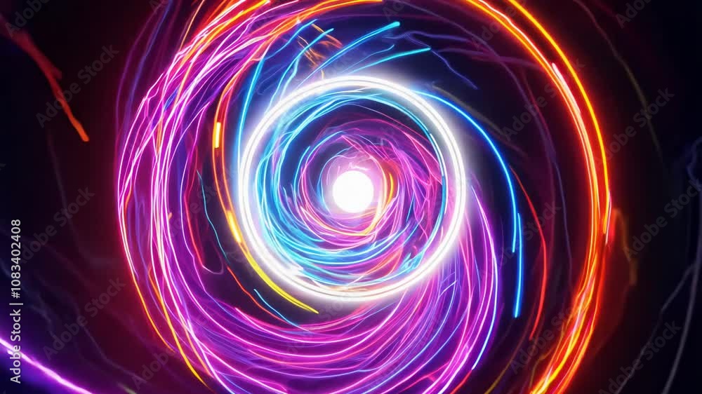 Poster rotating camera captures a vivid explosion of neon colors with pulsating energy waves