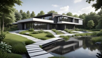 3d view of house model,With Background,Vector Style,3d Illustration