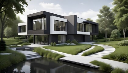 3d view of house model,With Background,Vector Style,3d Illustration