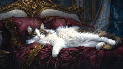 A cat art gallery, displaying paintings and sculptures of cats, created by human and feline artists. 