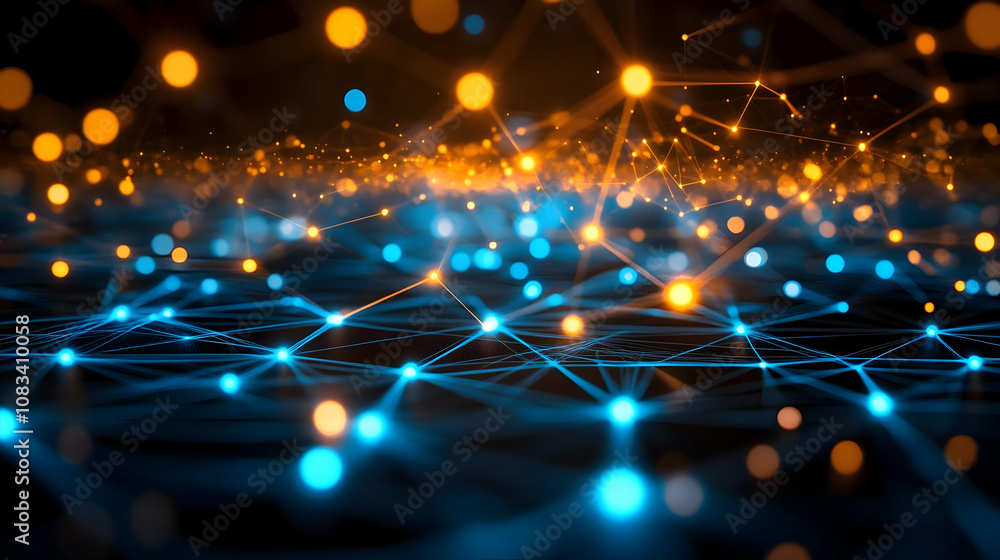 Poster abstract 3d network visualization: glowing nodes and connections