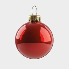 Glossy Red Christmas Ornament with Golden Hook Hanging Against a Plain Background Perfect for Holiday Decoration and Festive Celebrations