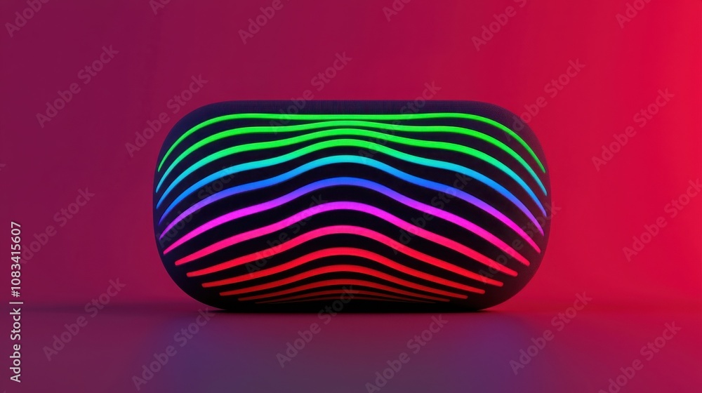 Aufkleber seo search and conversion concept. a vibrant, illuminated speaker with colorful, wavy patterns again