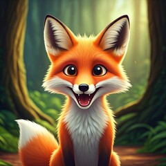 Obraz premium cartoon cute red fox 