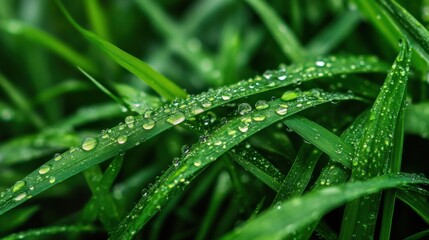 Green wheat with dew drops highlighting natural freshness and growth