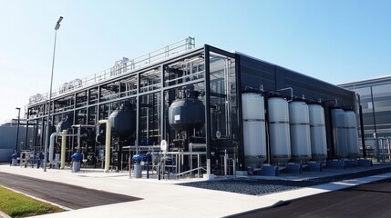 Obraz premium Large-scale water treatment plant showcasing clean water management processes