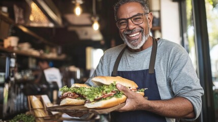 Friendly Sandwich Shop Owner with Hoagies