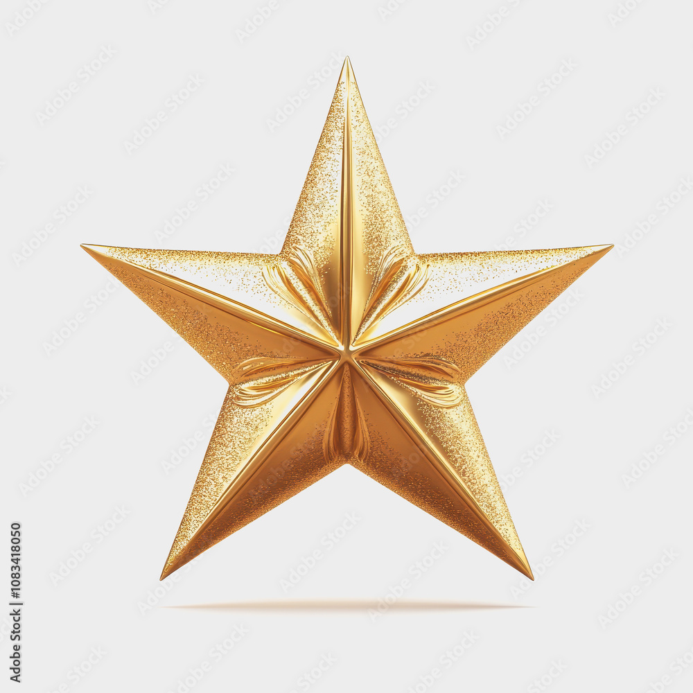 Poster elegant and shiny golden star with textured surface displayed against a clean light background for c