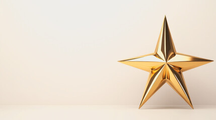 Obraz premium Shiny Golden Star Sculpture on Minimalist Background, Perfect for Celebrating Achievements and Success in Various Design Projects and Presentations