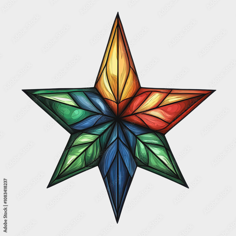 Aufkleber intricate colorful star design with vibrant geometric patterns and smooth leaf-like shapes for creat