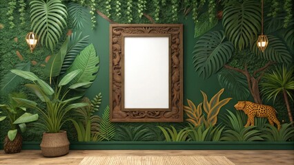 Elegant jungle-themed interior with decorative mirror