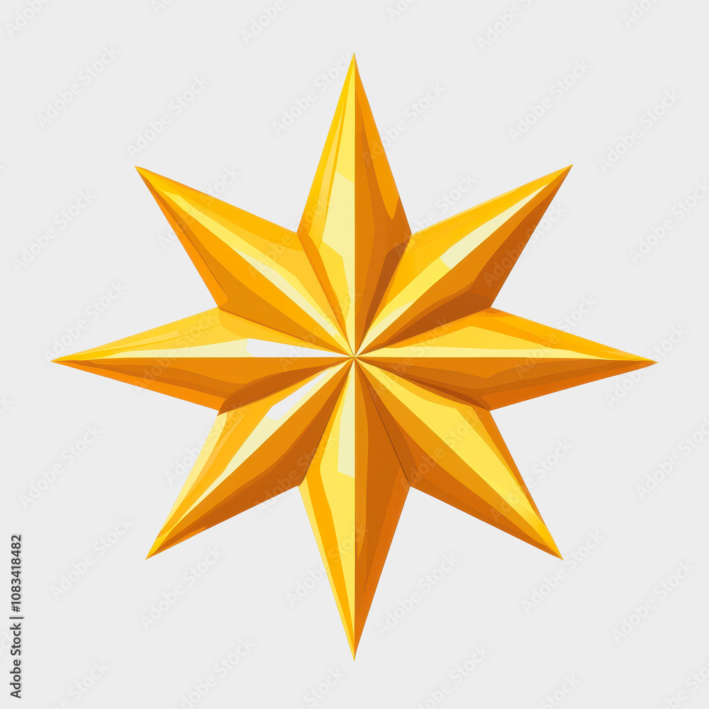 Poster bright golden star shape with sharp points and geometric design, ideal for backgrounds, illustration