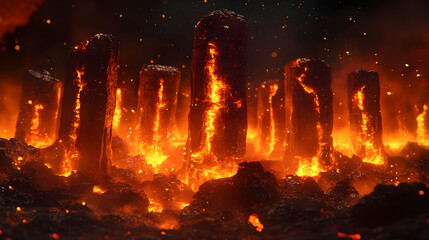 Fiery Pillars 3D Illustration